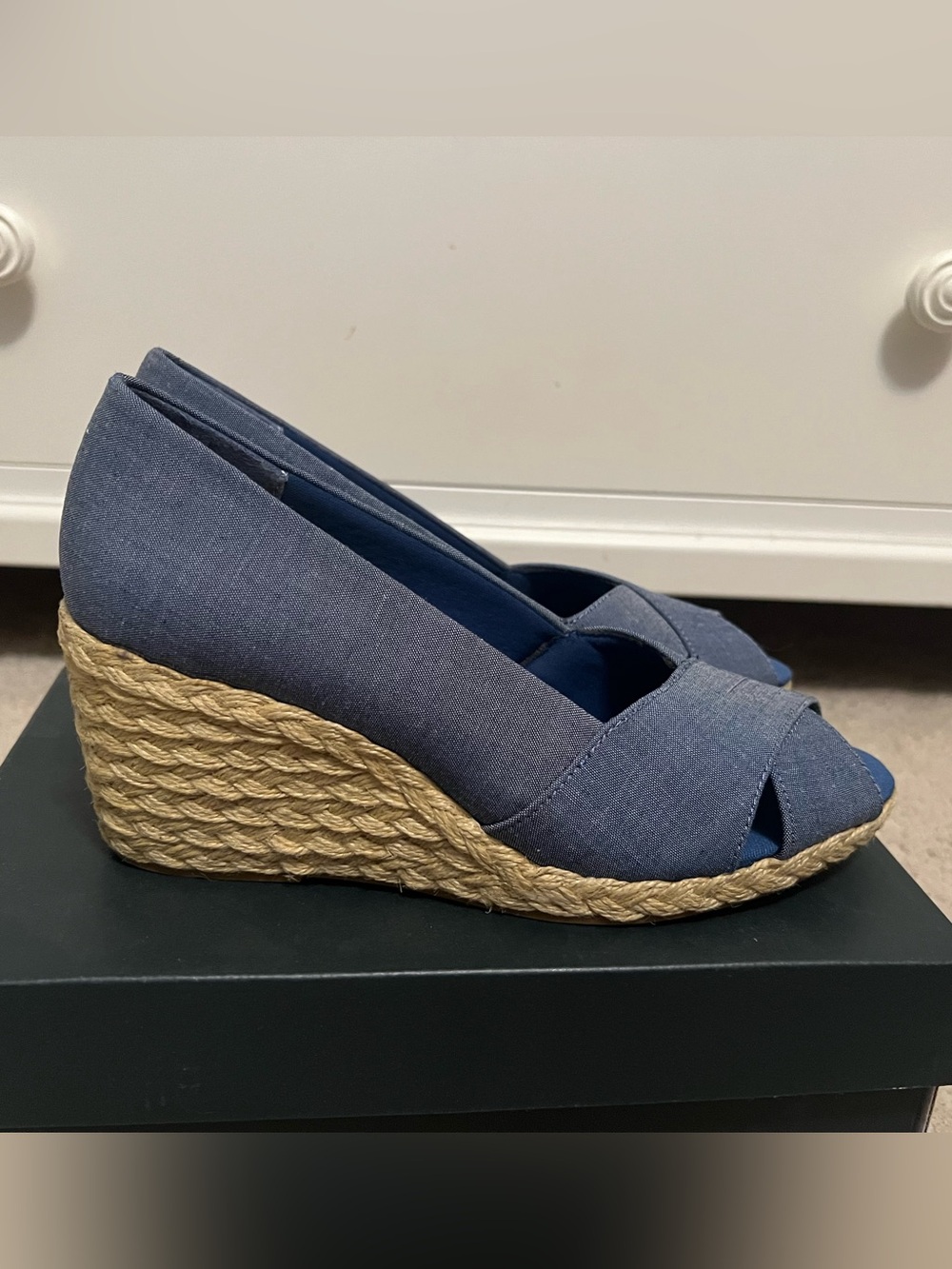 Chaps Blue Espadrille Peep-Toe Wedge Sandals